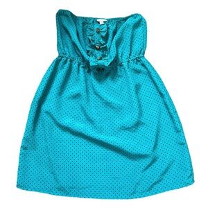 LOVE H81 Polka Dot Print Strapless Dress With Ruffle Front Green Size Small